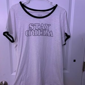 Torrid Stay Weird white ringer tee shirt